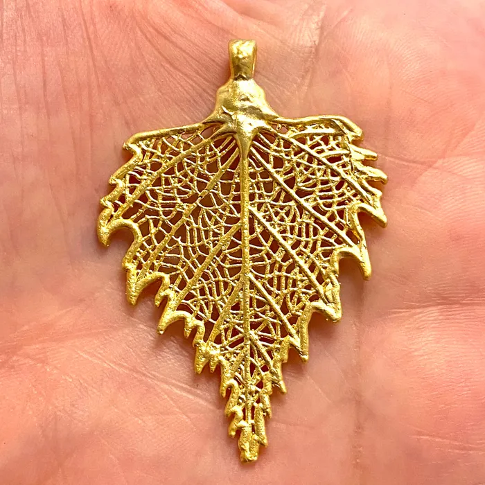 Large Gold Leaf Pendant 24Kt Matte Gold Plated Brass Leaf Peppy Beads Necklaces Large Gold Leaf Pendant 24Kt Matte Gold Plated Brass Leaf Peppy Beads Necklaces