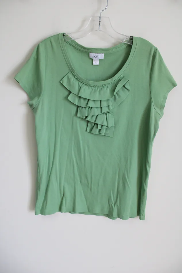 LOFT Green Ruffle Front Top XL Ann Taylor LOFT Earrings