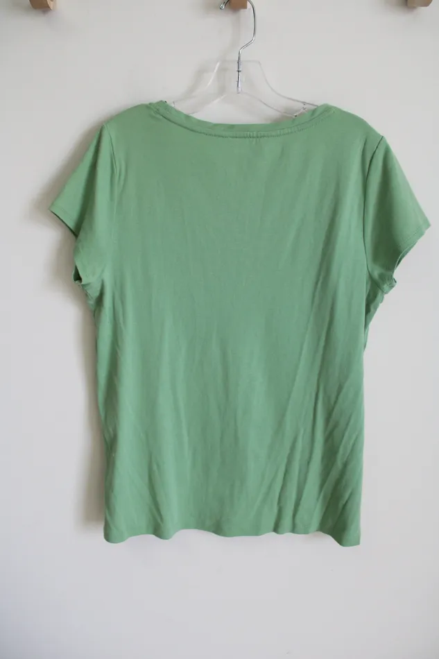 LOFT Green Ruffle Front Top XL Ann Taylor LOFT Earrings