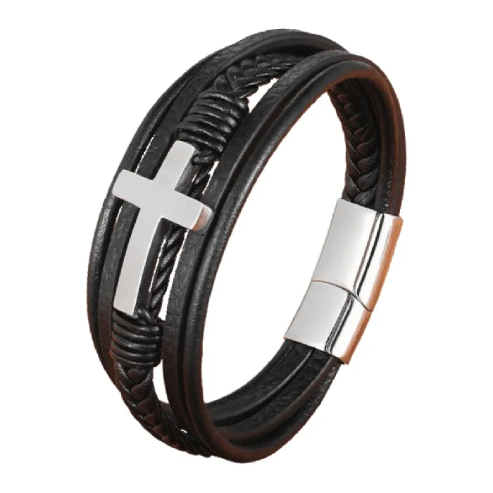 Lords Guidance Bracelets Mens Cross Bracelet br Cross and Leather