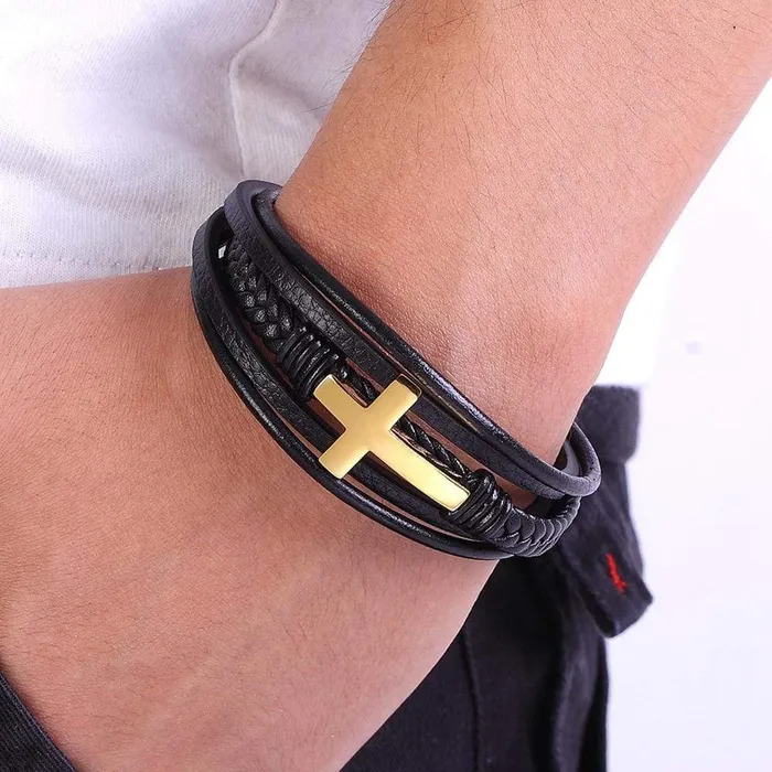 Lords Guidance Bracelets Mens Cross Bracelet br Cross and Leather