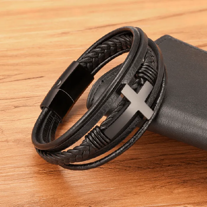 Lords Guidance Bracelets Mens Cross Bracelet br Cross and Leather