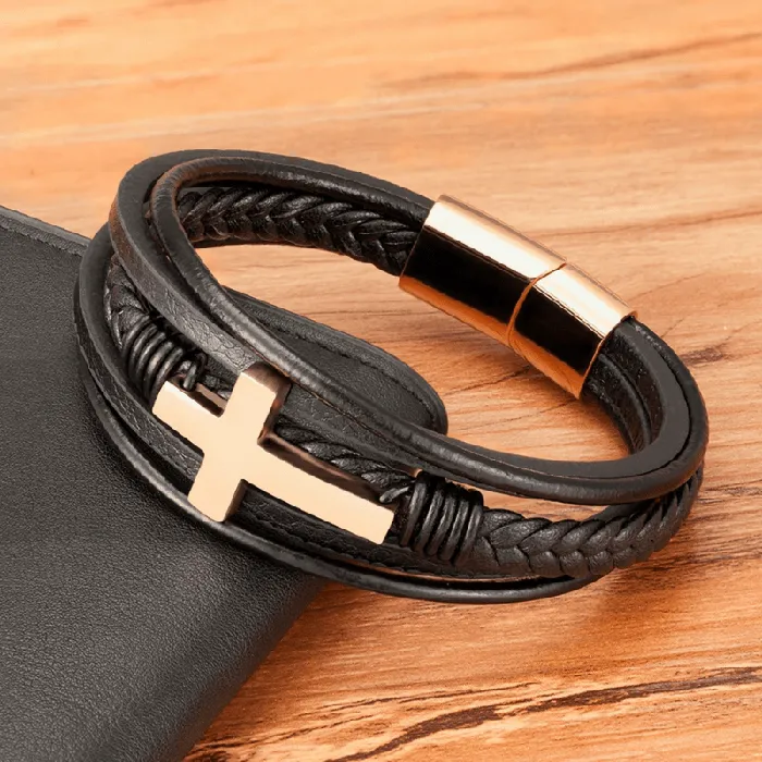 Lords Guidance Bracelets Mens Cross Bracelet br Cross and Leather