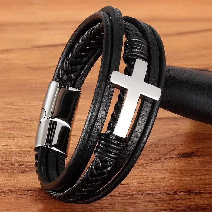 Lords Guidance Bracelets Mens Cross Bracelet br Cross and Leather
