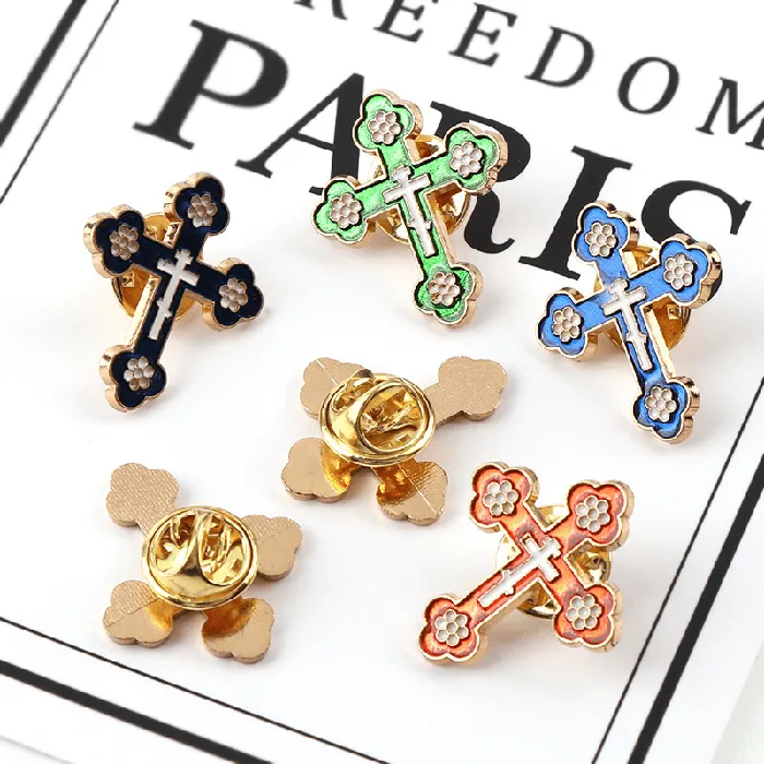 Lords Guidance Earrings Christian Cross Symbol Colored Enamel Pins