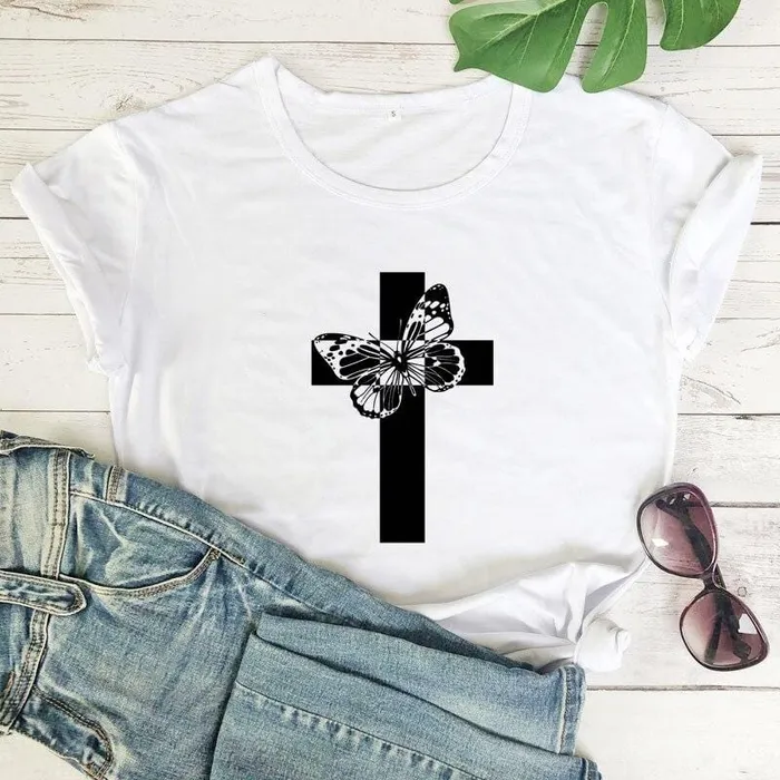Lords Guidance Earrings Christian TShirt br Butterfly Cross