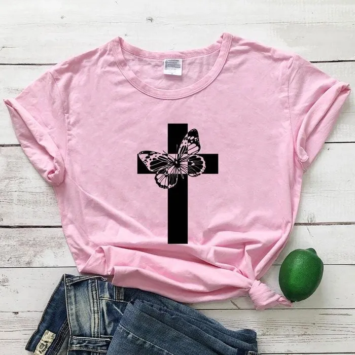 Lords Guidance Earrings Christian TShirt br Butterfly Cross