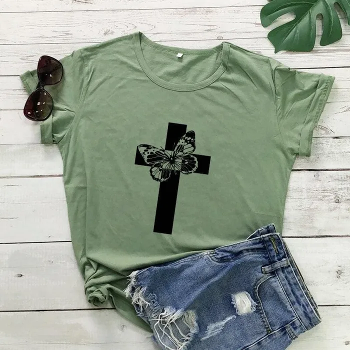 Lords Guidance Earrings Christian TShirt br Butterfly Cross