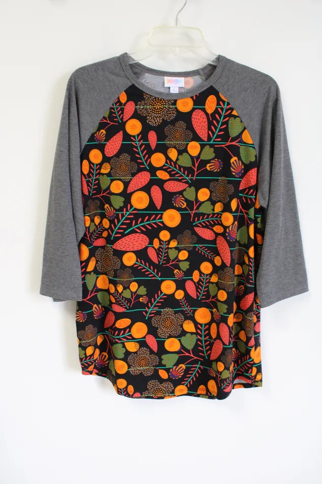 LuLaRoe Black Floral Baseball Tee L LuLaRoe Rings