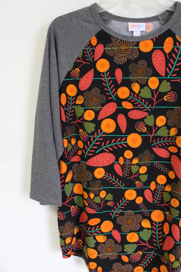 LuLaRoe Black Floral Baseball Tee L LuLaRoe Rings