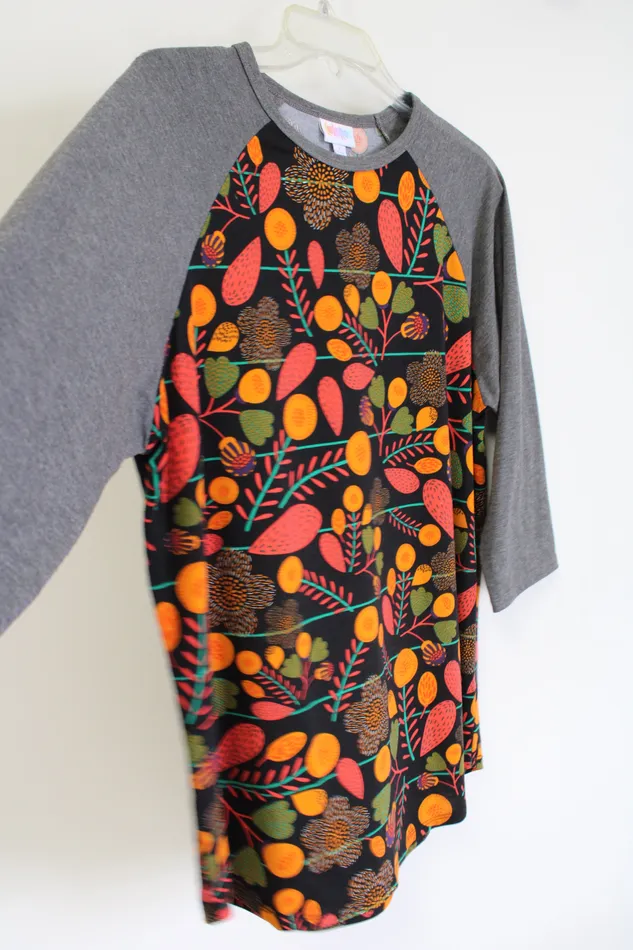 LuLaRoe Black Floral Baseball Tee L LuLaRoe Rings