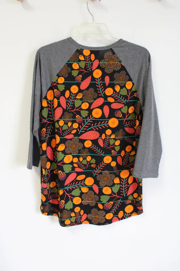LuLaRoe Black Floral Baseball Tee L LuLaRoe Rings