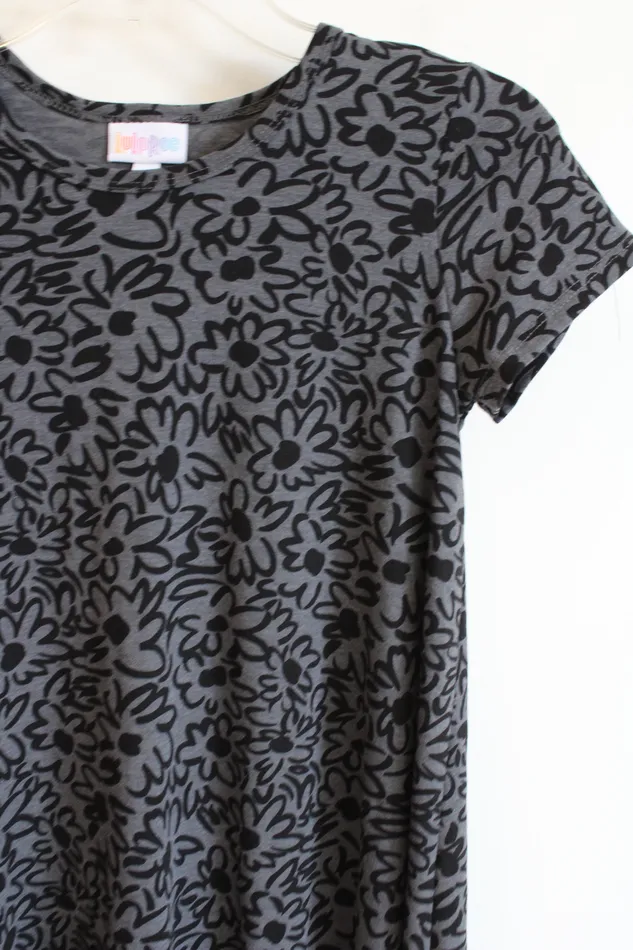 LuLaRoe Gray Black Floral Print TShirt Dress 10 LuLaRoe Rings
