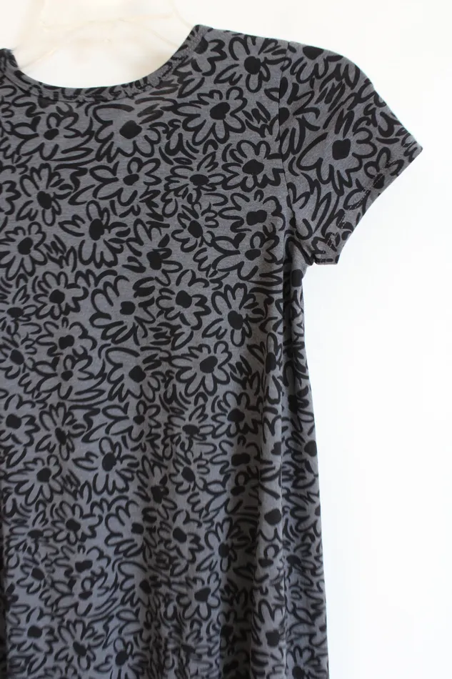 LuLaRoe Gray Black Floral Print TShirt Dress 10 LuLaRoe Rings