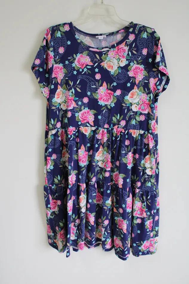 LuLaRoe Rings LuLaRoe Blue Floral Tiered Dress M