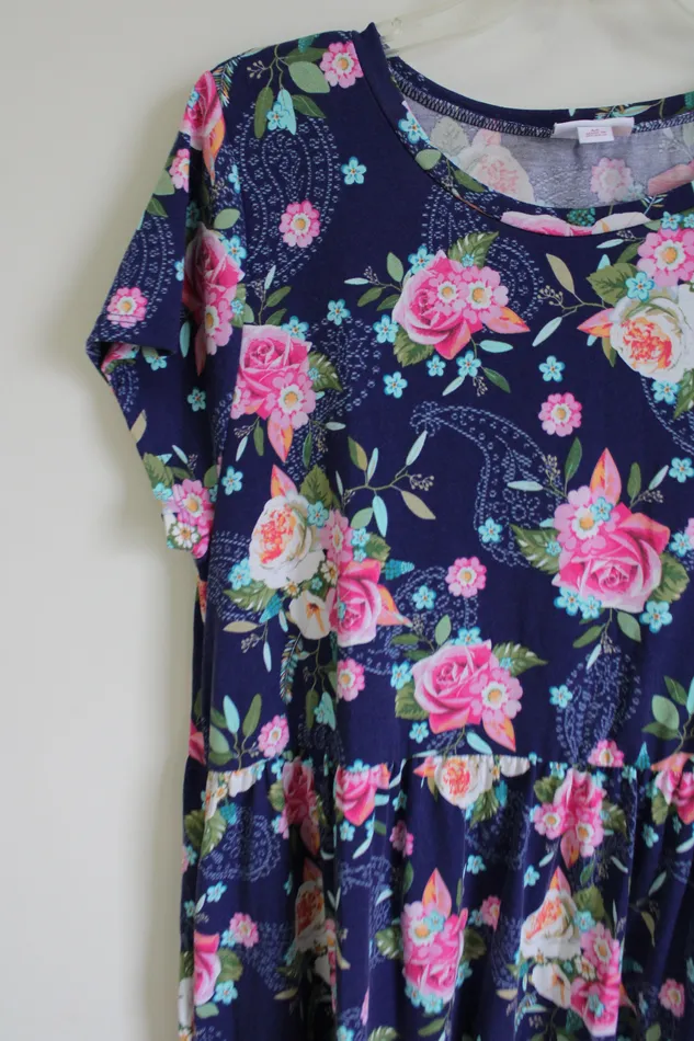 LuLaRoe Rings LuLaRoe Blue Floral Tiered Dress M