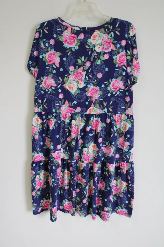 LuLaRoe Rings LuLaRoe Blue Floral Tiered Dress M