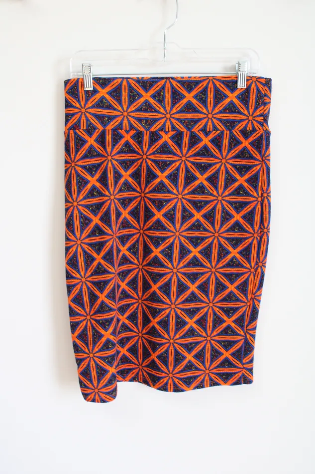 LuLaRoe Rings LuLaRoe Orange Blue Patterned Fitted Skirt M