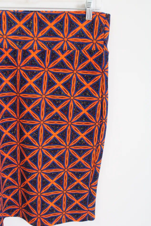 LuLaRoe Rings LuLaRoe Orange Blue Patterned Fitted Skirt M