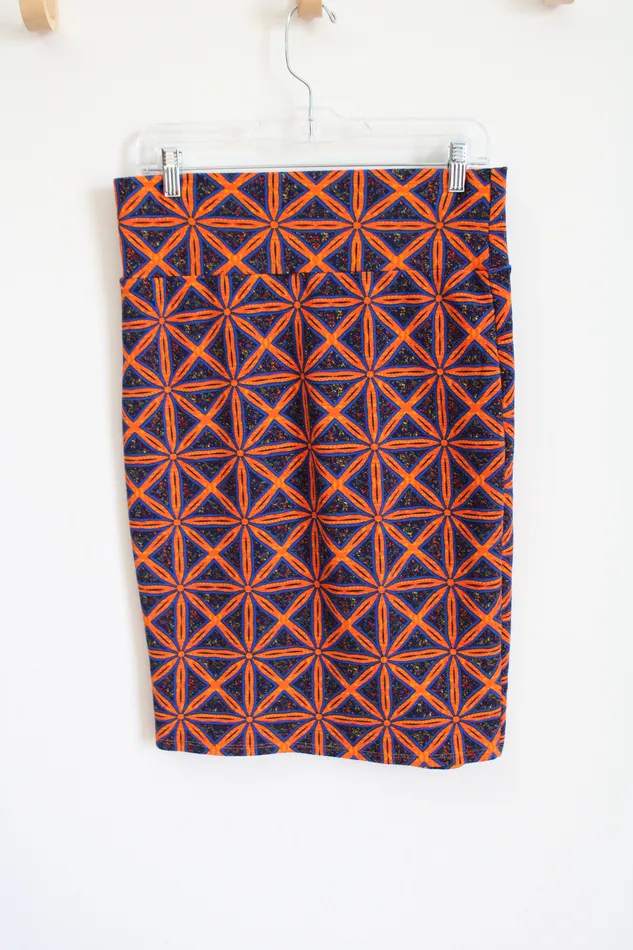 LuLaRoe Rings LuLaRoe Orange Blue Patterned Fitted Skirt M