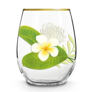 MADDENCORP Earrings Stemless Plumeria Drinking Glass
