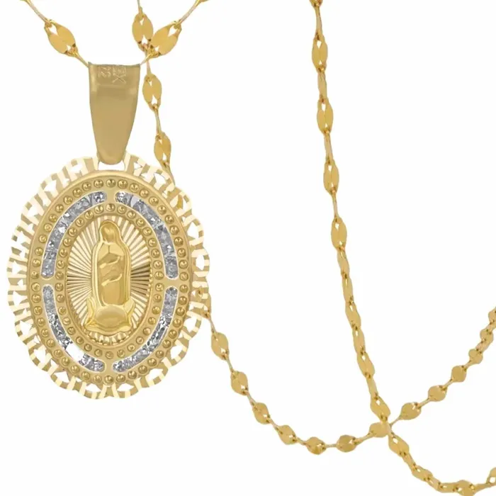 Medalla de la virgen de guadalupe oro 10k con cadena Unisex Gold Shield Necklaces