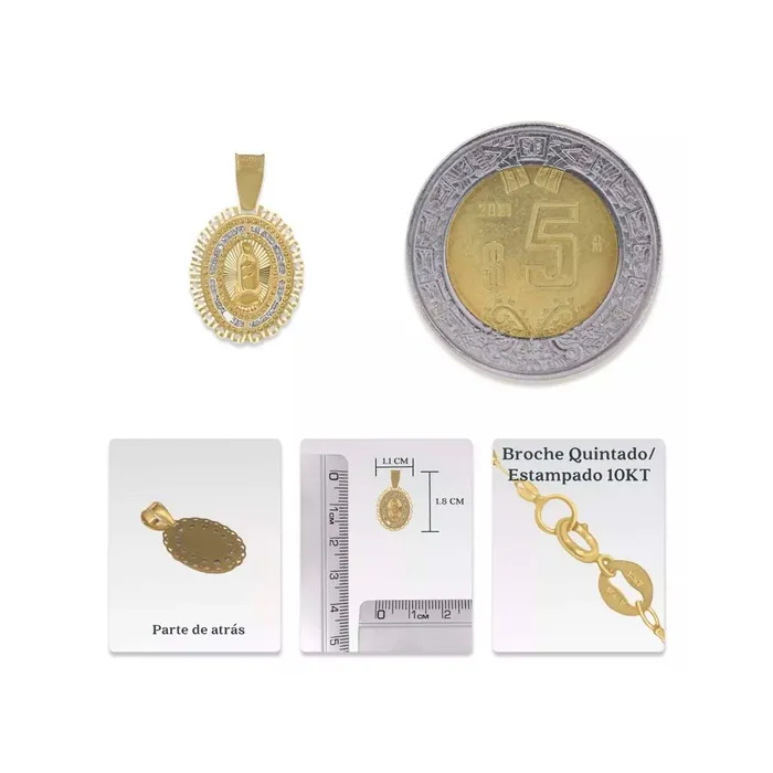 Medalla de la virgen de guadalupe oro 10k con cadena Unisex Gold Shield Necklaces
