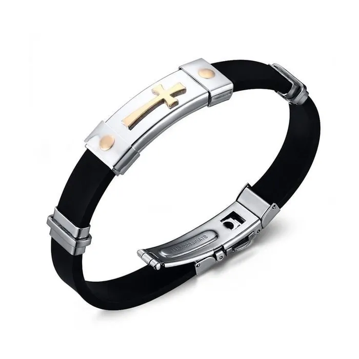 Mens Cross Bracelet br Steel Gold Toned Cross Lords Guidance Bracelets