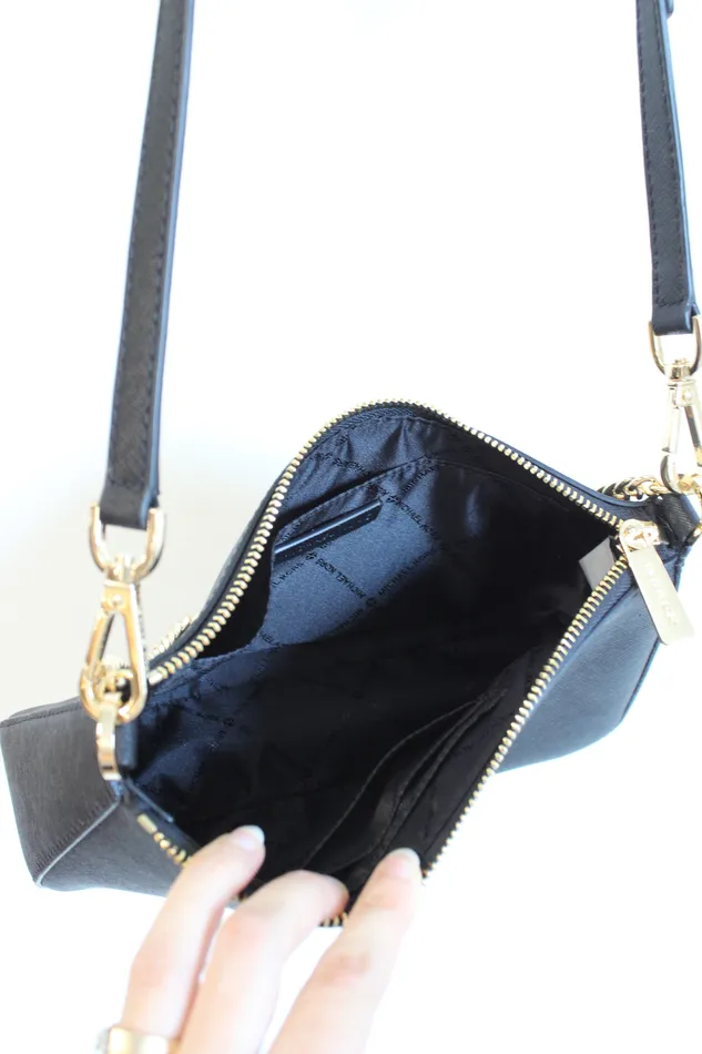 Michael Kors Jet Set Black Medium Saffiano Leather Crossbody Bag Michael Kors Rings