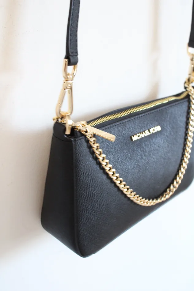 Michael Kors Jet Set Black Medium Saffiano Leather Crossbody Bag Michael Kors Rings