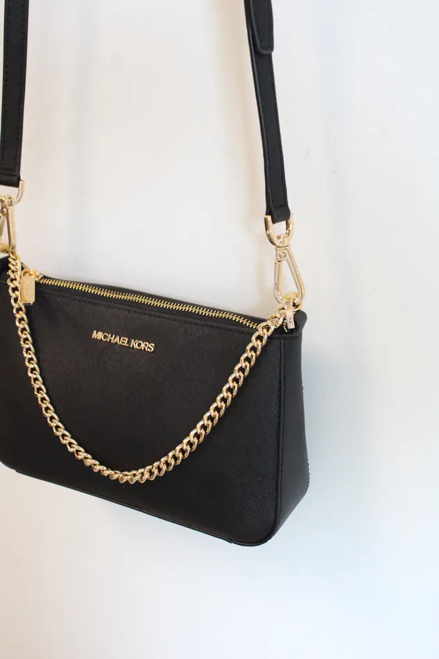 Michael Kors Jet Set Black Medium Saffiano Leather Crossbody Bag Michael Kors Rings