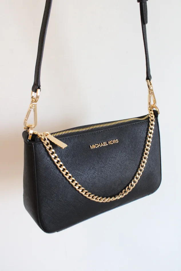 Michael Kors Jet Set Black Medium Saffiano Leather Crossbody Bag Michael Kors Rings