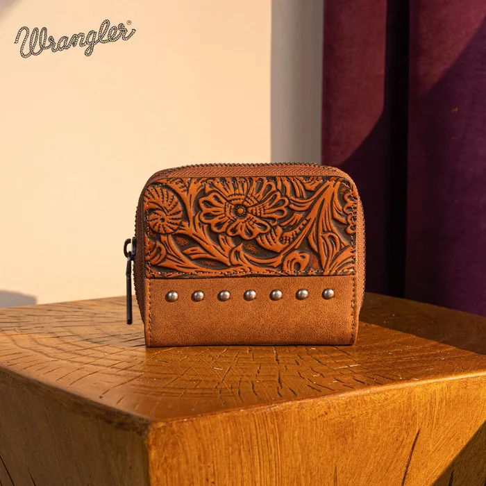 MONTANA WEST Earrings Wrangler Western Tooled BiFold Wallet Brown