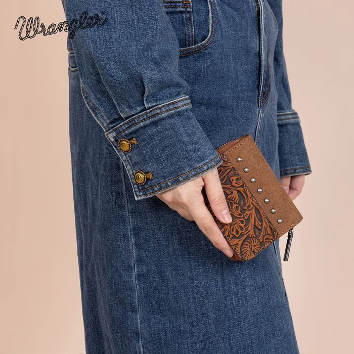 MONTANA WEST Earrings Wrangler Western Tooled BiFold Wallet Brown