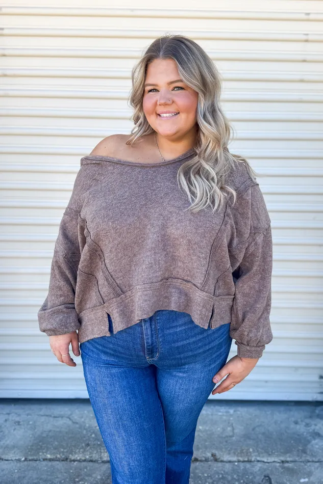 Morgan Cropped Hoodie Pullover Top Mocha Zenana Earrings