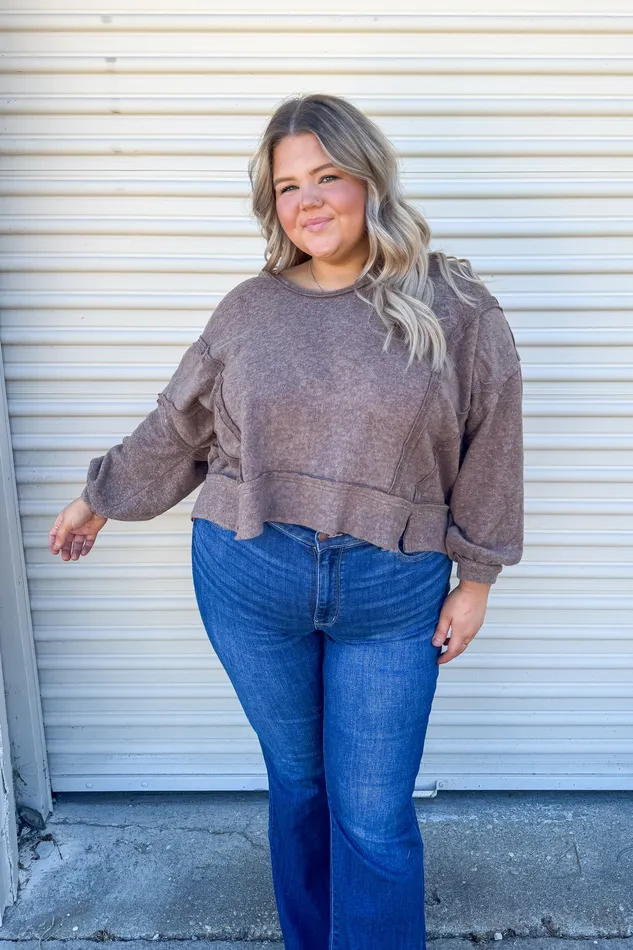 Morgan Cropped Hoodie Pullover Top Mocha Zenana Earrings