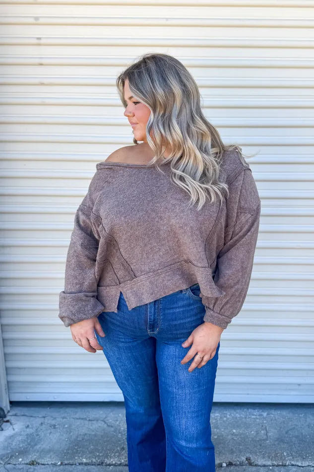 Morgan Cropped Hoodie Pullover Top Mocha Zenana Earrings