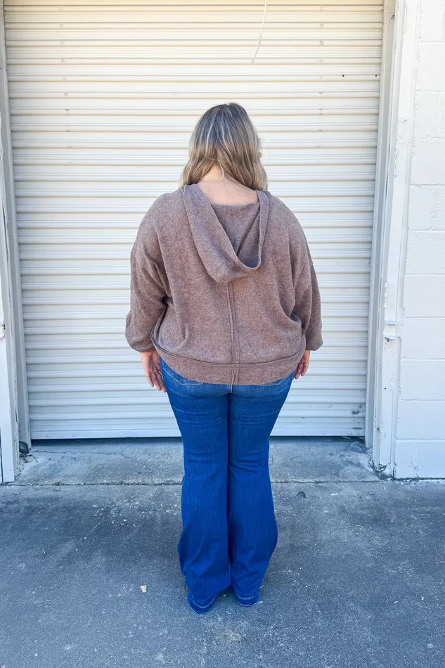 Morgan Cropped Hoodie Pullover Top Mocha Zenana Earrings