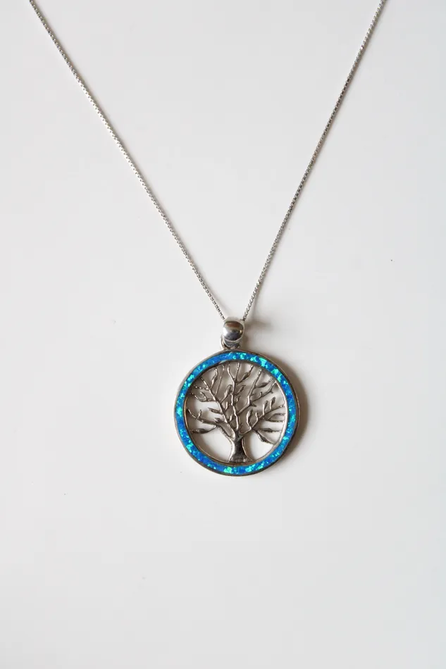 Necklaces Jubilee Thrift Blue Opal Tree Of Life Pendant Sterling Silver Necklace Necklaces Jubilee Thrift Blue Opal Tree Of Life Pendant Sterling Silver Necklace