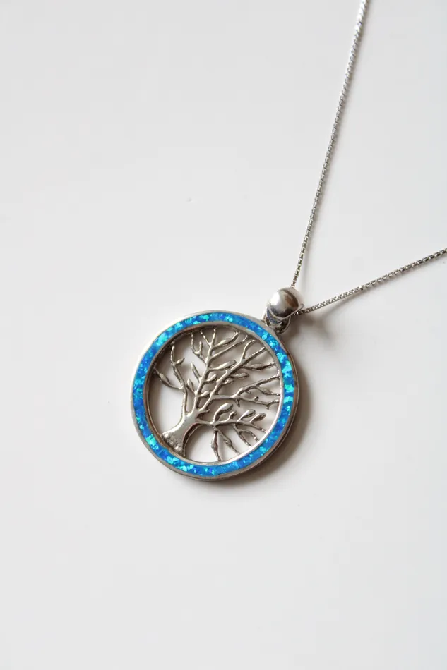 Necklaces Jubilee Thrift Blue Opal Tree Of Life Pendant Sterling Silver Necklace