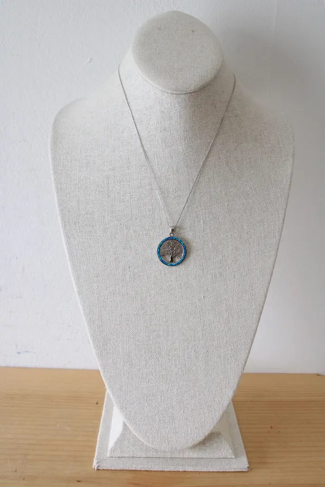 Necklaces Jubilee Thrift Blue Opal Tree Of Life Pendant Sterling Silver Necklace