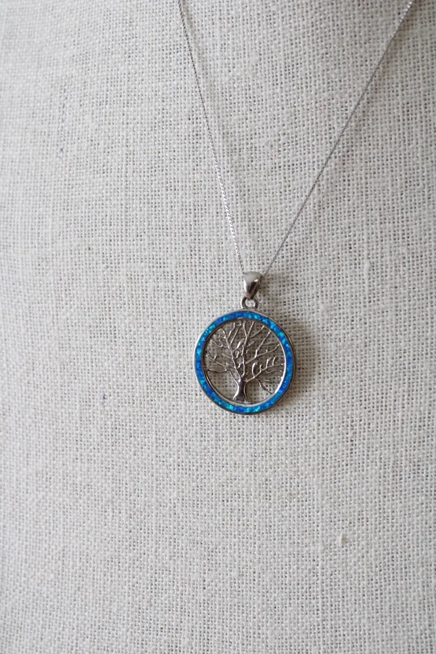 Necklaces Jubilee Thrift Blue Opal Tree Of Life Pendant Sterling Silver Necklace