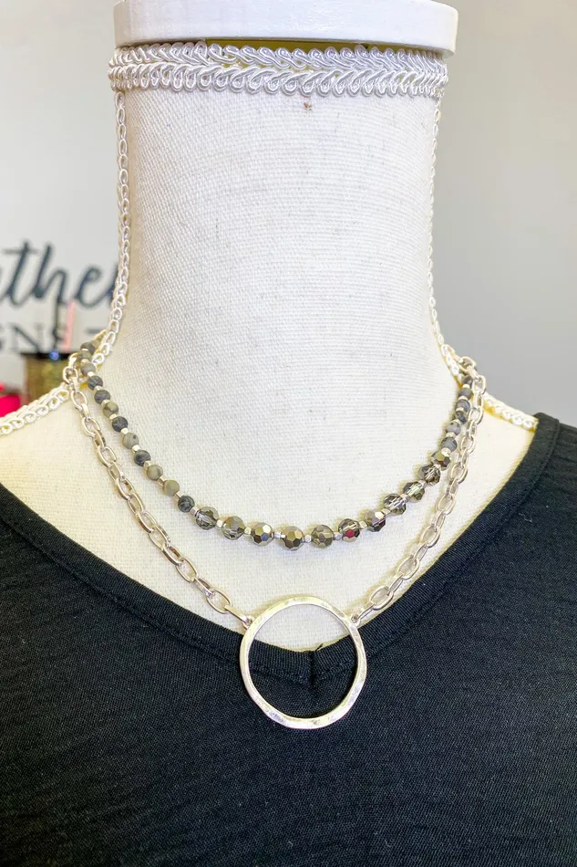 Necklaces Judson Set of Two Beaded and Chain Link Necklaces With Circle Pendant
