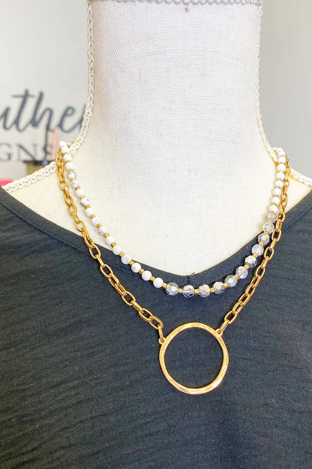 Necklaces Judson Set of Two Beaded and Chain Link Necklaces With Circle Pendant Necklaces Judson Set of Two Beaded and Chain Link Necklaces With Circle Pendant