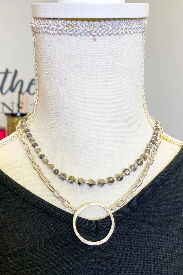 Necklaces Judson Set of Two Beaded and Chain Link Necklaces With Circle Pendant Necklaces Judson Set of Two Beaded and Chain Link Necklaces With Circle Pendant