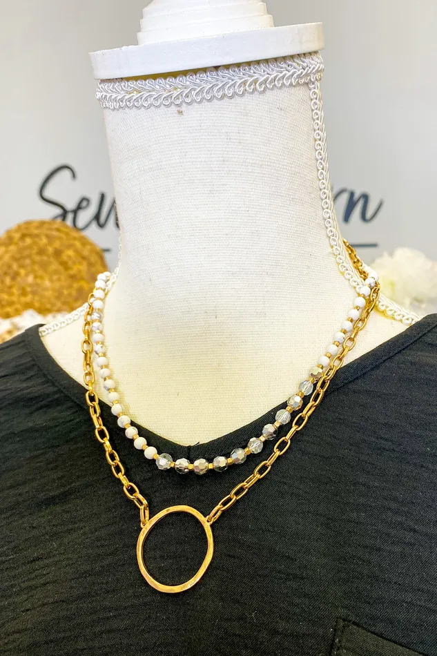 Necklaces Judson Set of Two Beaded and Chain Link Necklaces With Circle Pendant Necklaces Judson Set of Two Beaded and Chain Link Necklaces With Circle Pendant