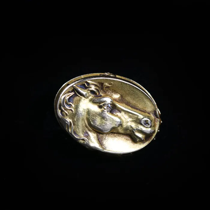 Necklaces OTC Estate 14K Yellow Gold And Diamond Clip With Horse Motif