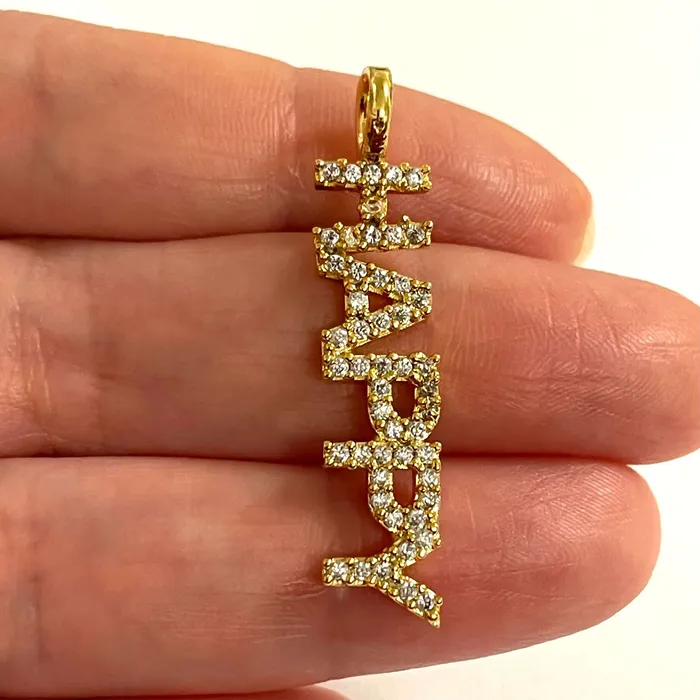 Necklaces Peppy Beads 24Kt Gold Plated Brass Micro Pave Zirconia Happy Pendant