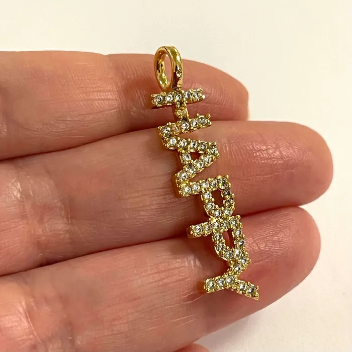 Necklaces Peppy Beads 24Kt Gold Plated Brass Micro Pave Zirconia Happy Pendant