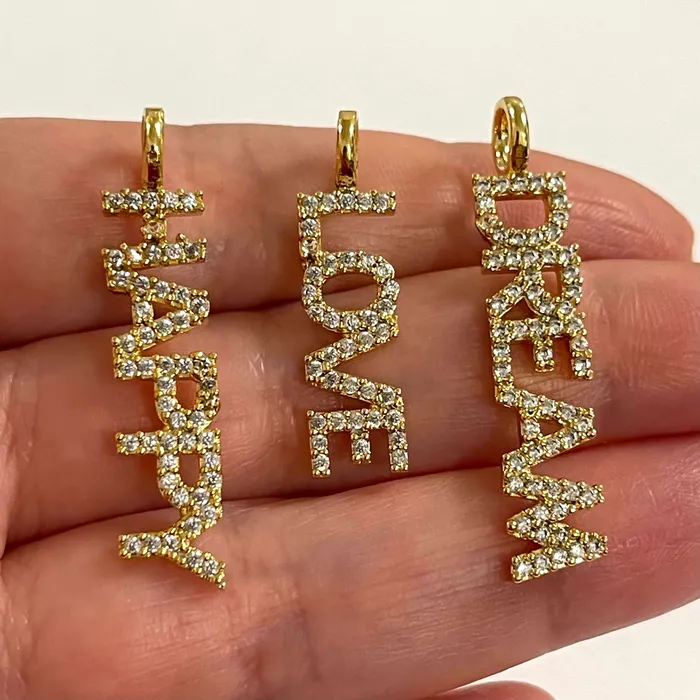 Necklaces Peppy Beads 24Kt Gold Plated Brass Micro Pave Zirconia Happy Pendant